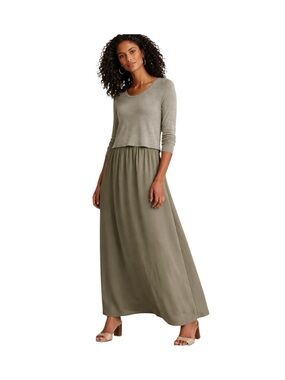 Soft Surroundings Cassie Olive Green layered Maxie Dress Size 14
